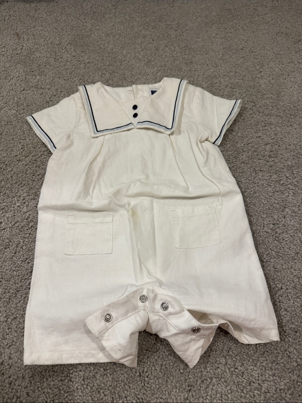 Janie and Jack Cream Sailor One-Piece with Navy Trim